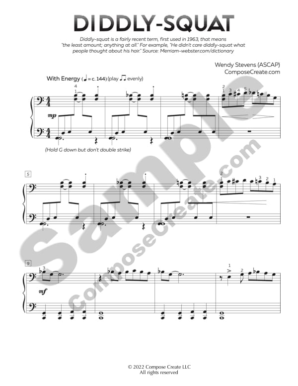 Diddly-Squat jazz piano solo by Wendy Stevens | Early Intermediate piano music from ComposeCreate | From the Jazz Shorts collection