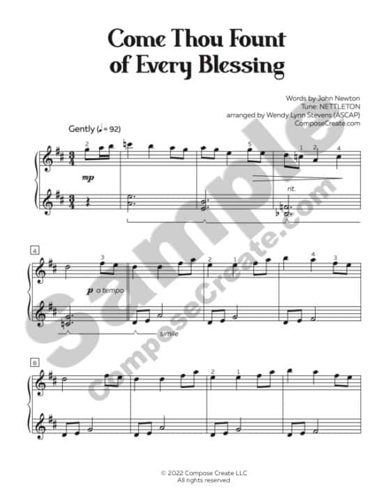 Come Thou Fount of Every Blessing arranged by Wendy Stevens from Easy Hymn Solos 3
