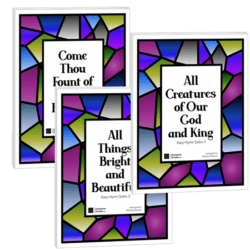 This Easy Hymn Solos 3 Bundle A includes Come Thou Found, All Things Bright and Beautiful, and All Creatures of Our God and King
