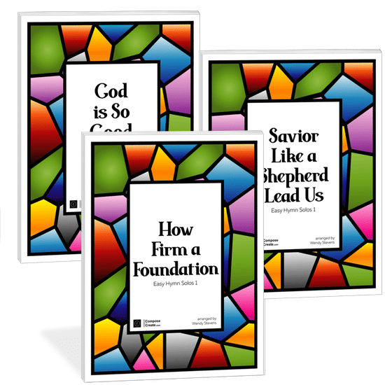 Easy Hymn Solos 1 Bundle C includes easy piano arrangements of God is So Good, How Firm a Foundation, and Savior Like a Shepherd Lead us | Arranged by Wendy Stevens | Available as an immediate download from ComposeCreate.com