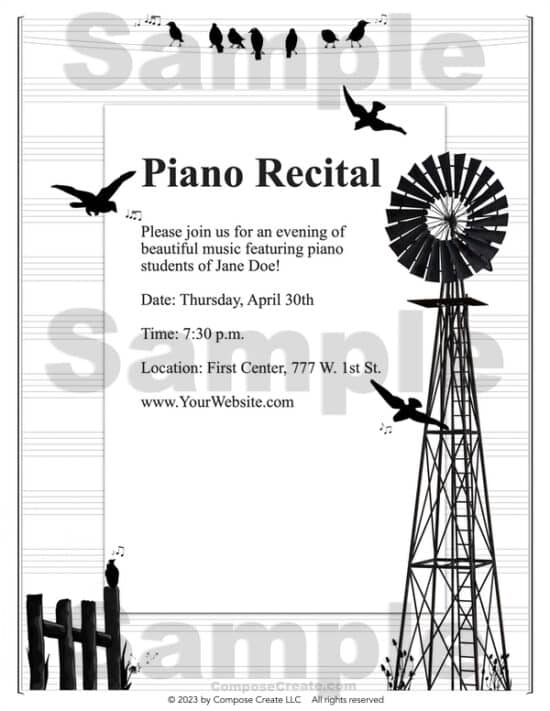 Singing Birds Recital Program - Editable recital program for piano recitals, music recitals, vocal recitals, and other instruments | ComposeCreate.com