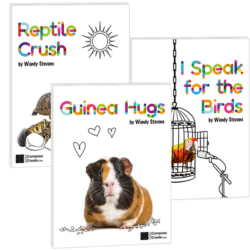 Pet Shop Pieces 3 includes Guinea Hugs, Reptile Crush, and I Speak for the Birds. These are mid-elementary piano solos by Wendy Stevens | ComposeCreate.com