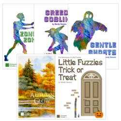 Halloween 2023 Bundle includes elementary level piano solos: Autumn Glow, Little Fuzzies Trick or Treat, Gentle Ghosts, Greedy Goblins, and Zoneless Zombies by Wendy Stevens | Composecreate.com