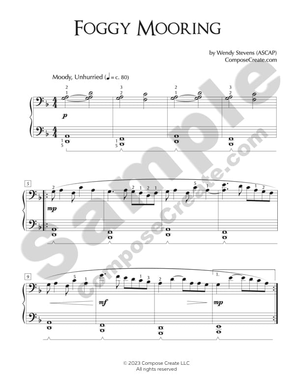 Foggy Mooring from the Exploring Beautiful Places 2 Piano solos series by Wendy Stevens | Late Elementary | ComposeCreate.com