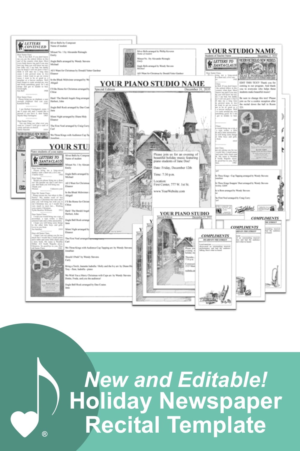 New Editable Holiday Newspaper Recital Template Composecreate