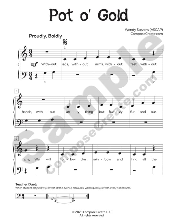 Pot o' Gold by Wendy Stevens Little Fuzzy Irish St. Patricks' Day piano solo | ComposeCreate.com | Part of the Little Fuzzy Valentine and St. Patrick's Day Bundle | Little Fuzzies Big Bundle 1