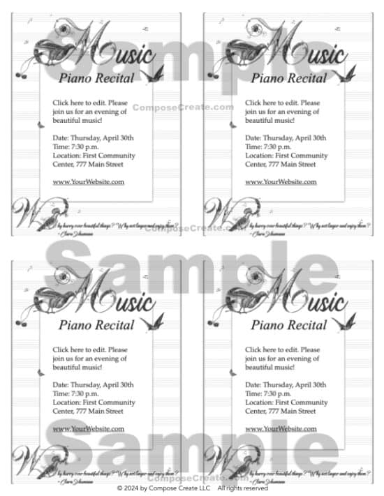 Invitations - Inspiring Quotes Recital Program - Editable recital program featuring famous quotes about music by famous men and women composers | ComposeCreate.com