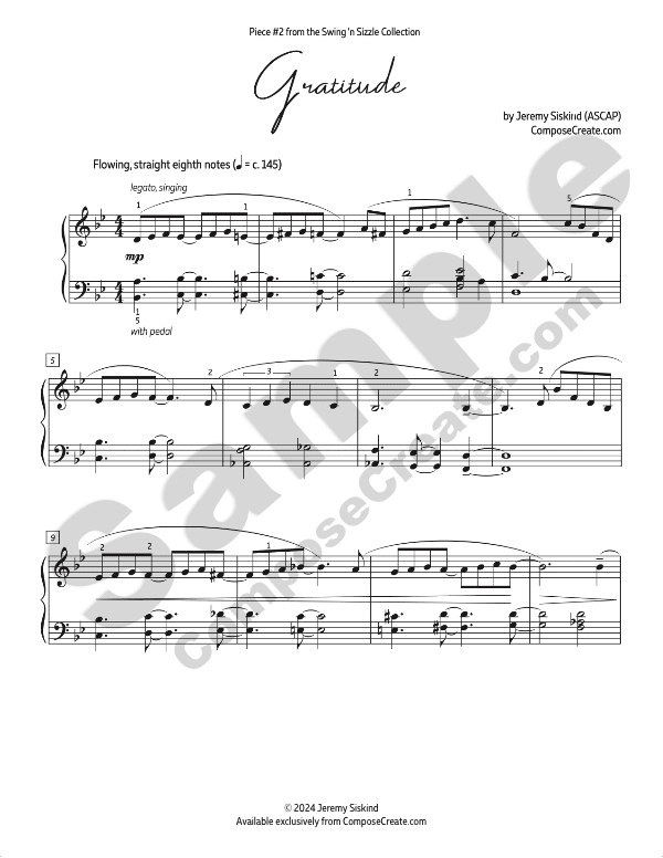 Gratitude by Jeremy Siskind | Late intermediate jazz piano solo available from ComposeCreate.com | Part of the Swing 'n Sizzle Bundle