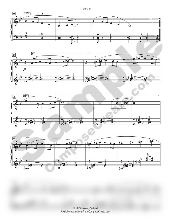 Gratitude by Jeremy Siskind | Late intermediate jazz piano solo available from ComposeCreate.com | Part of the Swing 'n Sizzle Bundle