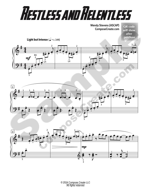 Restless and Relentless - Part of the Urgency bundle of piano music by Wendy Stevens | ComposeCreate.com