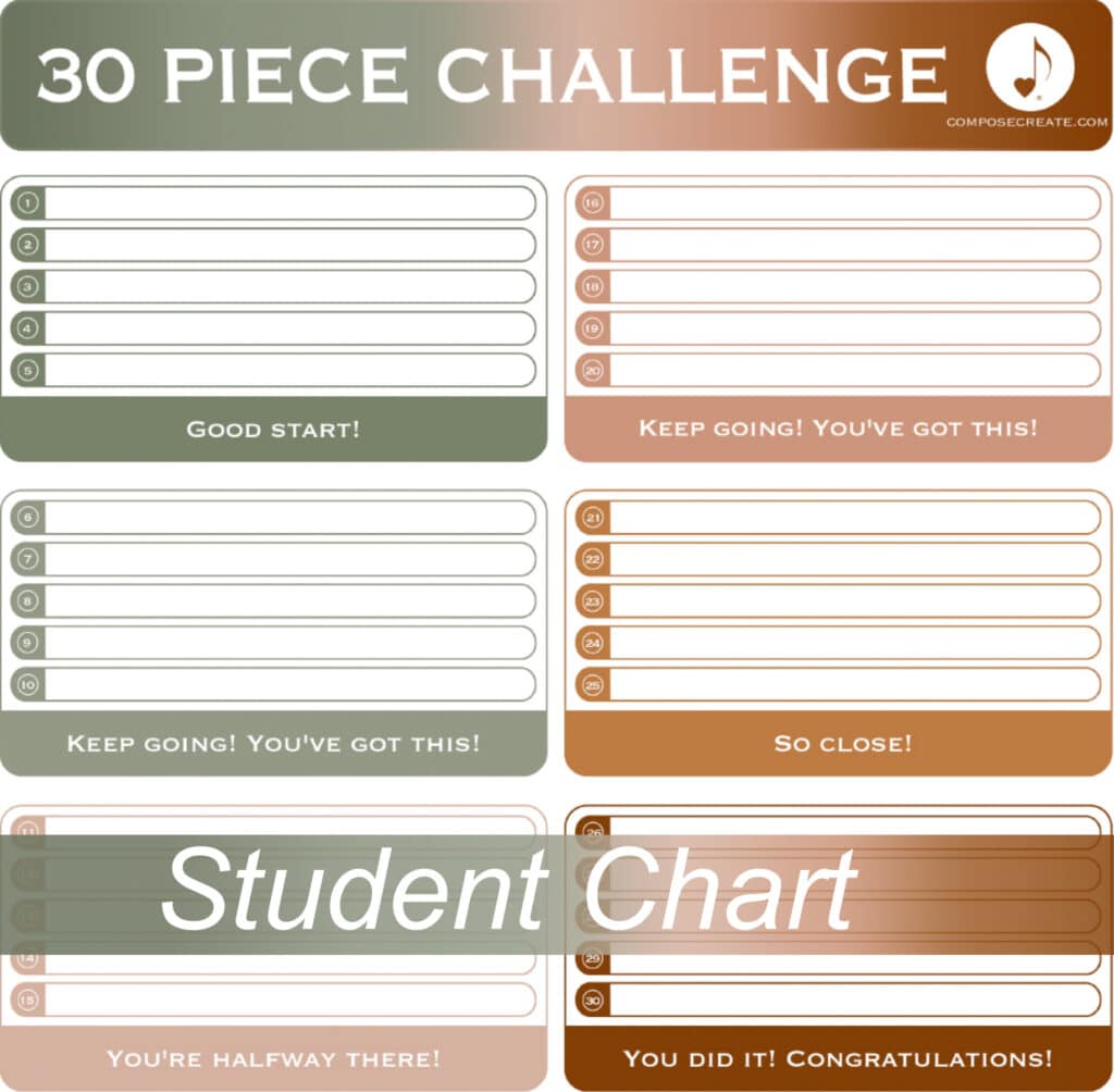 Image of Newly Designed 30 Piece Challenge Student Chart with Mini-Milestones | ComposeCreate.com
