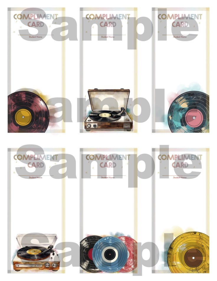Sample image of Vintage Vinyl Compliment Cards in color from ComposeCreate.com