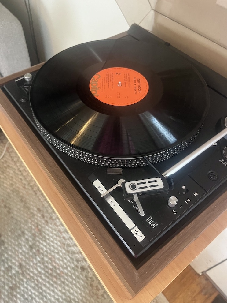 A vintage Dual turntable similar to the graphics in the Vintage Vinyl colorful Recital Program Template | ComposeCreate.com