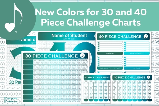 Newly Designed Blue-green 30 and 40 piece Challenge Charts for the 30 and 40 Piece Challenge | ComposeCreate.com