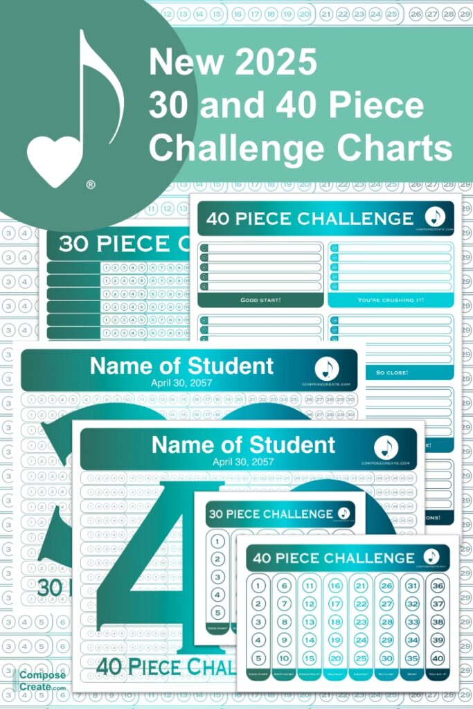 Newly Designed Blue-green 30 and 40 piece Challenge Charts for the 30 and 40 Piece Challenge | ComposeCreate.com