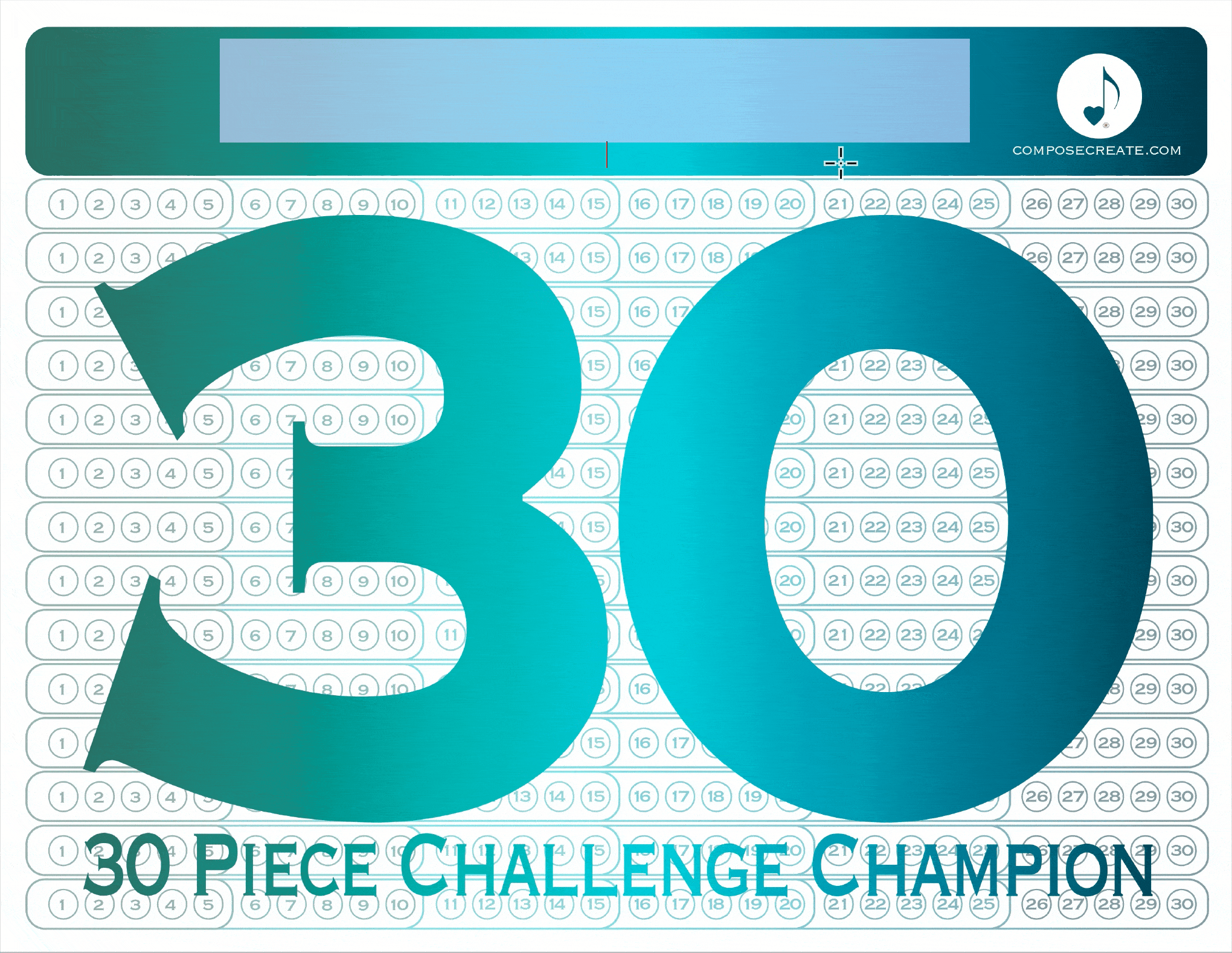 Sample image of the free 2025 student certificate of completion for the 30 and 40 Piece Challenge | ComposeCreate.com