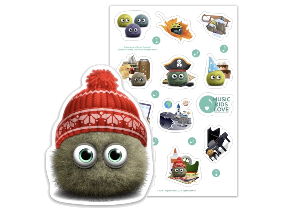 Meet Gus-Gus, our newest Little Fuzzy character and vinyl sticker! Also pictured is the full sheet of Little Fuzzies stickers reflecting new pieces! Available at ComposeCreate.com