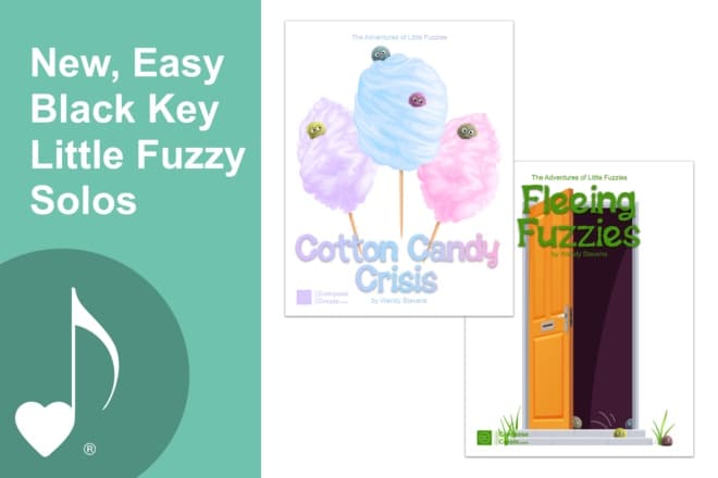 Cotton Candy Crisis and Fleeing Fuzzies are two new black-key pieces for elementary students - we also have new Fuzzies music for Mother's Day and Father's Day! | ComposeCreate.com