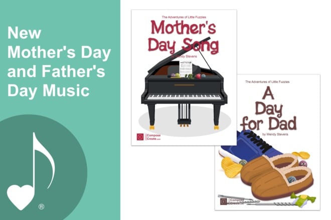 Mother's Day and Father's Day Little Fuzzies piano music makes the perfect gift! Mother's Day Song and A Day for Dad - two new elementary Little Fuzzies pieces available on ComposeCreate.com.