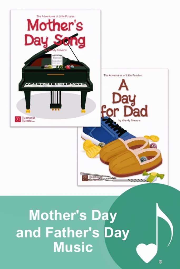 Mother's Day and Father's Day Little Fuzzies piano music makes the perfect gift! Mother's Day Song and A Day for Dad - two new elementary Little Fuzzies pieces available on ComposeCreate.com.