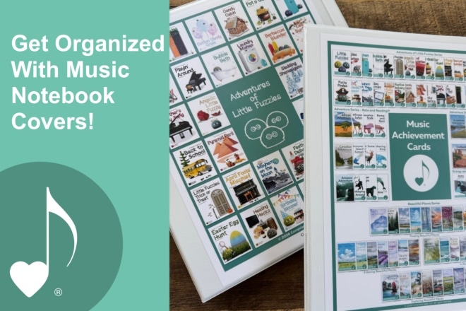 Get organized with Adventures of Little Fuzzies and Music Achievement Cards notebook binder covers | ComposeCreate.com