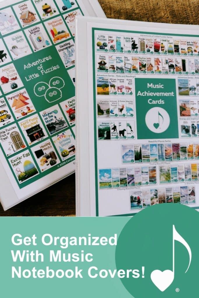 Get organized with Adventures of Little Fuzzies and Music Achievement Cards notebook binder covers | ComposeCreate.com