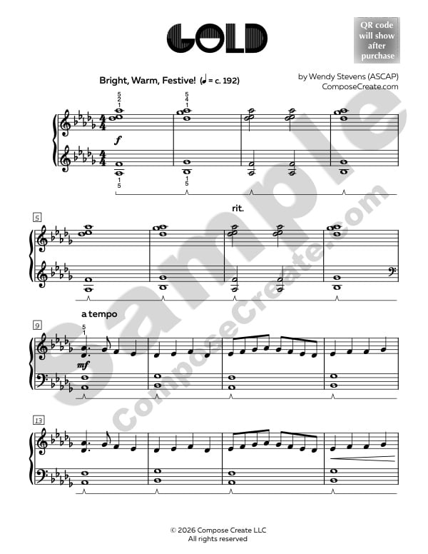 Gold Rote and Reading® piano solo by Wendy Stevens - Excellent holiday piece that's early intermediate | ComposeCreate.com