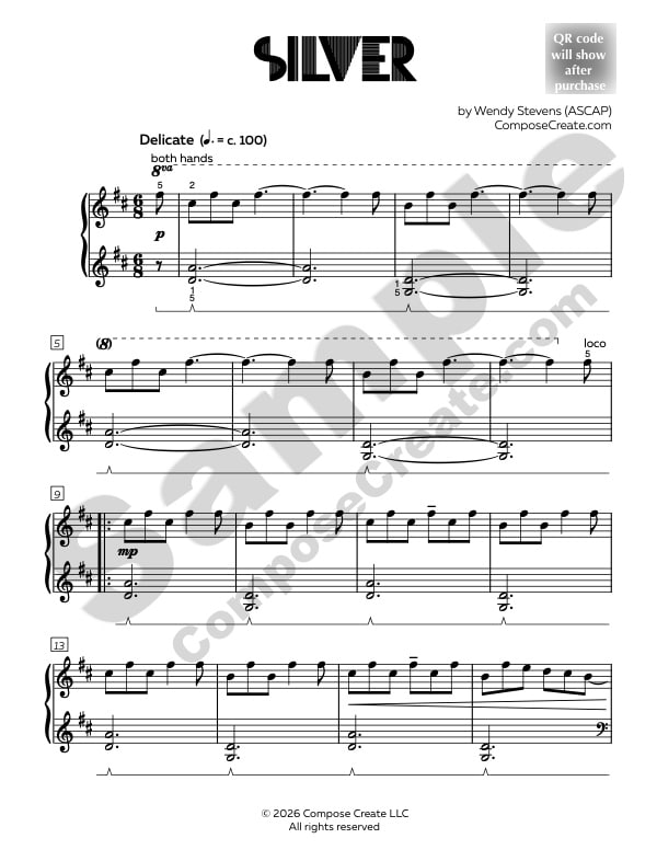 Silver Rote and Reading® piano solo by Wendy Stevens - Fragile and sensitive holiday piece that's early intermediate | ComposeCreate.com